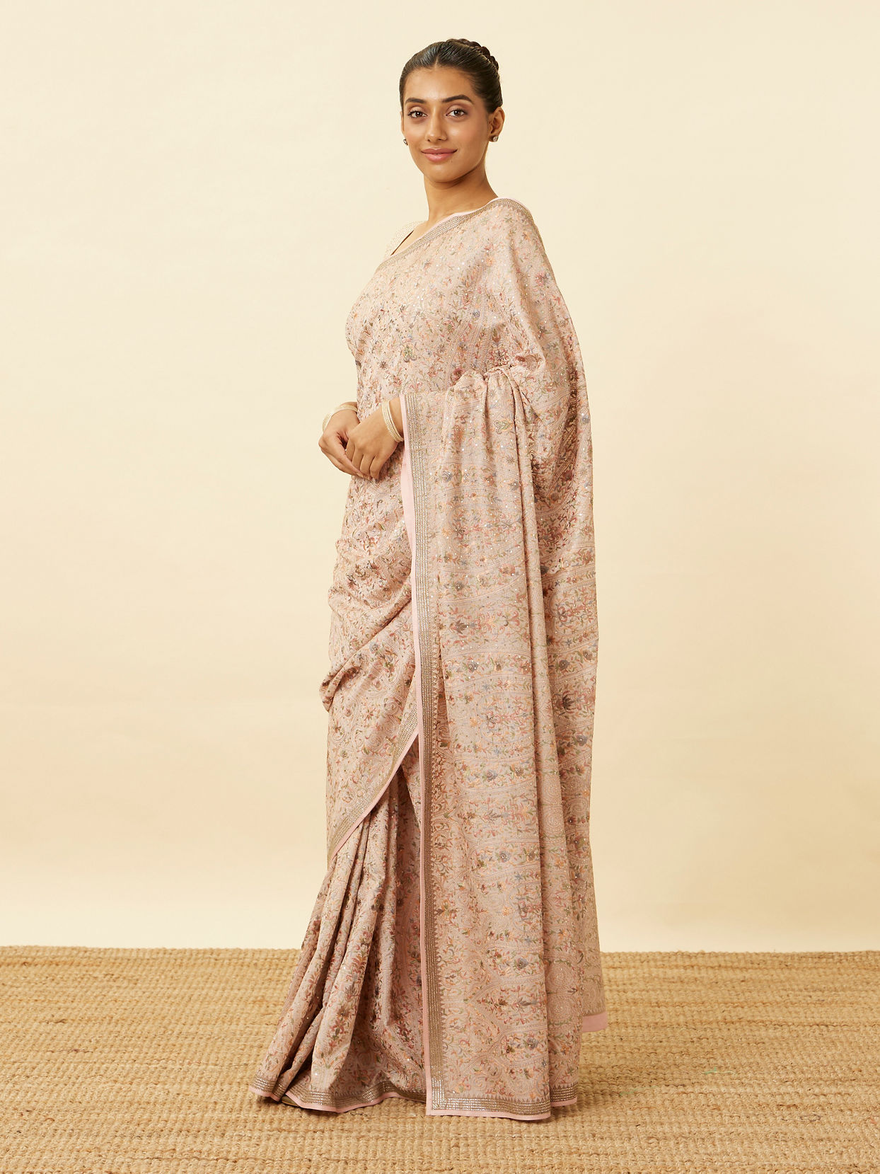 Mohey Women Rosewater Pink Saree with Sequined Paisley Patterns