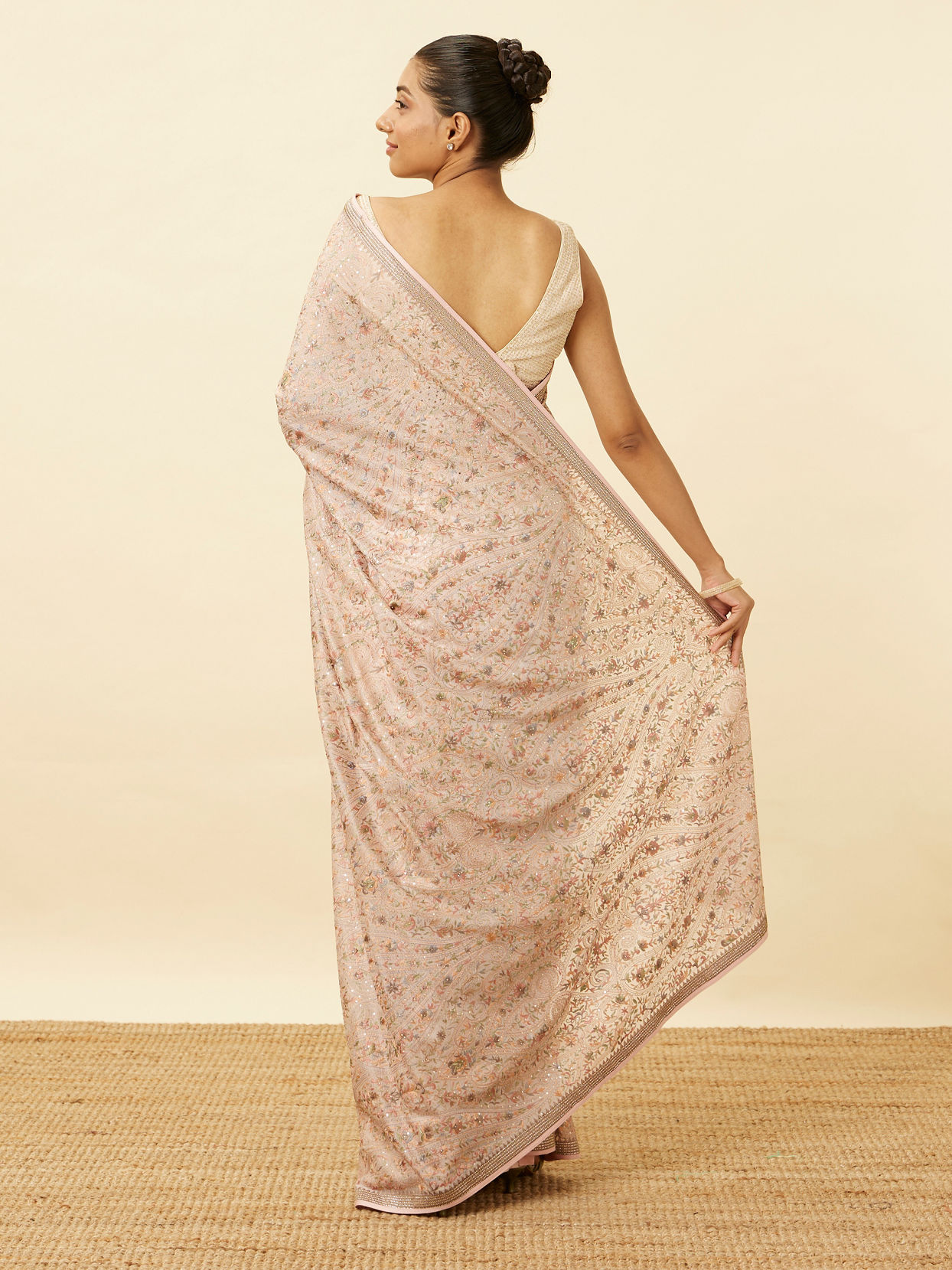 Mohey Women Rosewater Pink Saree with Sequined Paisley Patterns
