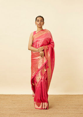 Fuchsia Pink Floral Patterned Saree image number 0