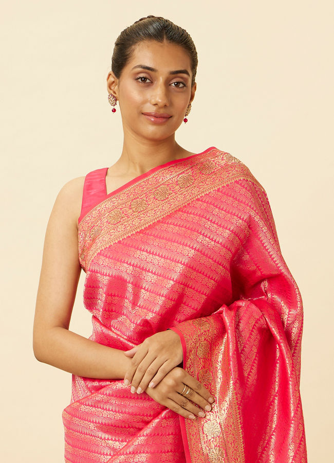 Fuchsia Pink Floral Patterned Saree image number 1