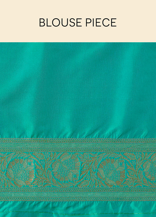 Mohey Women Turquoise Green Saree with Peacock Patterns