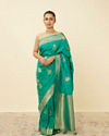 Mohey Women Turquoise Green Saree with Peacock Patterns