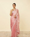 alt message - Mohey Women Quartz Pink Chiffon Saree with Chevron Patterned Borders image number 0