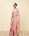 Mohey Women Quartz Pink Chiffon Saree with Chevron Patterned Borders