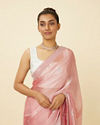 Mohey Women Quartz Pink Chiffon Saree with Chevron Patterned Borders