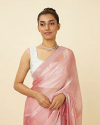 Mohey Women Quartz Pink Chiffon Saree with Chevron Patterned Borders