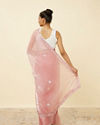 Mohey Women Quartz Pink Chiffon Saree with Chevron Patterned Borders