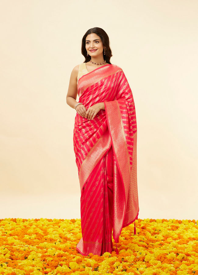 Mohey Women Hot Pink Zari Work Saree