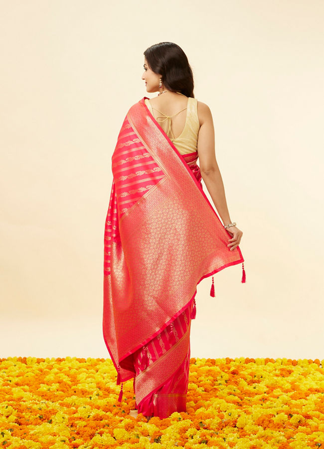 Hot Pink Zari Work Saree image number 2