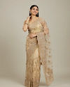 Mohey Women Warm Beige Bel Buti Patterned Stone Work Saree image number 0