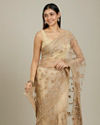 Mohey Women Warm Beige Bel Buti Patterned Stone Work Saree image number 1