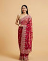 Rani Red Floral Bel Embroidered Saree with Stone Studded Buta Embroidery