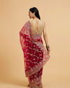 Mohey Women Rani Red Floral Bel Embroidered Saree with Stone Studded Buta Embroidery