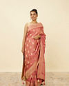 Flamingo Pink Saree with Floral Medallion Patterns image number 0
