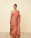Flamingo Pink Saree with Floral Medallion Patterns