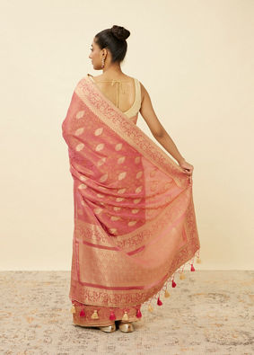 Flamingo Pink Saree with Floral Medallion Patterns image number 2