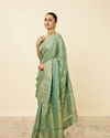 Mohey Women Pastel Turquoise Saree with Floral Medallion Patterns