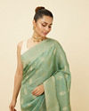 Mohey Women Pastel Turquoise Saree with Floral Medallion Patterns