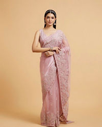 Mohey Women Baby Pink Buta Embroidered Saree with Mirror & Sequin Work