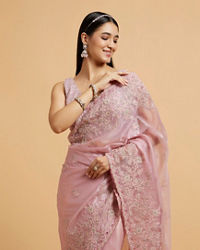 Mohey Women Baby Pink Buta Embroidered Saree with Mirror & Sequin Work