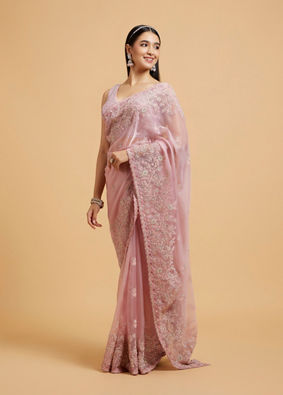 Mohey Women Baby Pink Buta Embroidered Saree with Mirror & Sequin Work image number 2