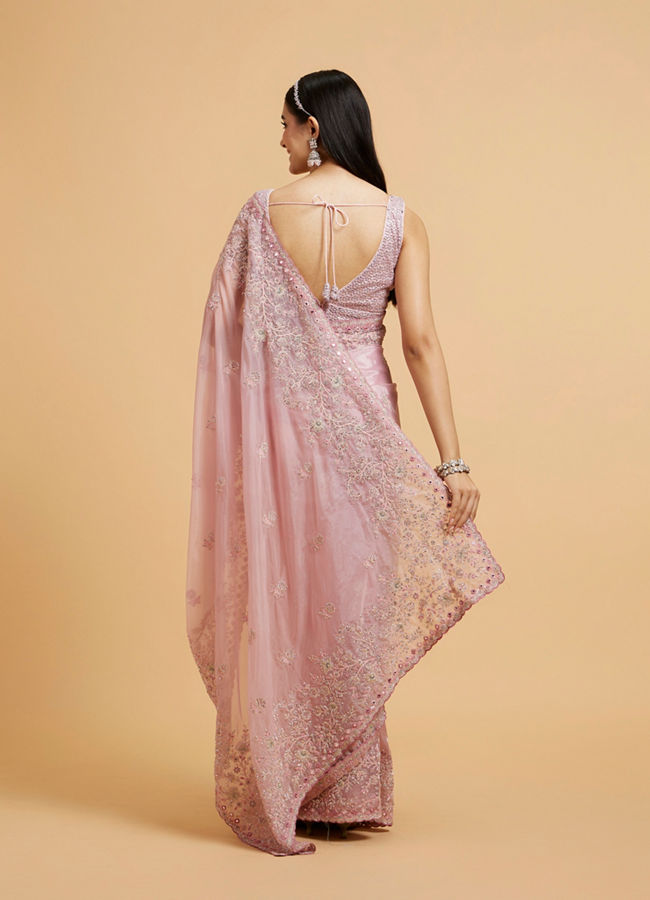 alt message - Mohey Women Baby Pink Buta Embroidered Saree with Mirror & Sequin Work image number 4