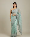 Mohey Women Sea Green Bel Buti Patterned Stone Work Saree