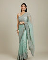 Mohey Women Sea Green Bel Buti Patterned Stone Work Saree