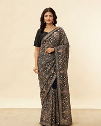 Mohey Women Midnight Blue Paisley Embroidered Sequined Saree