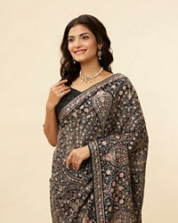 Mohey Women Midnight Blue Paisley Embroidered Sequined Saree