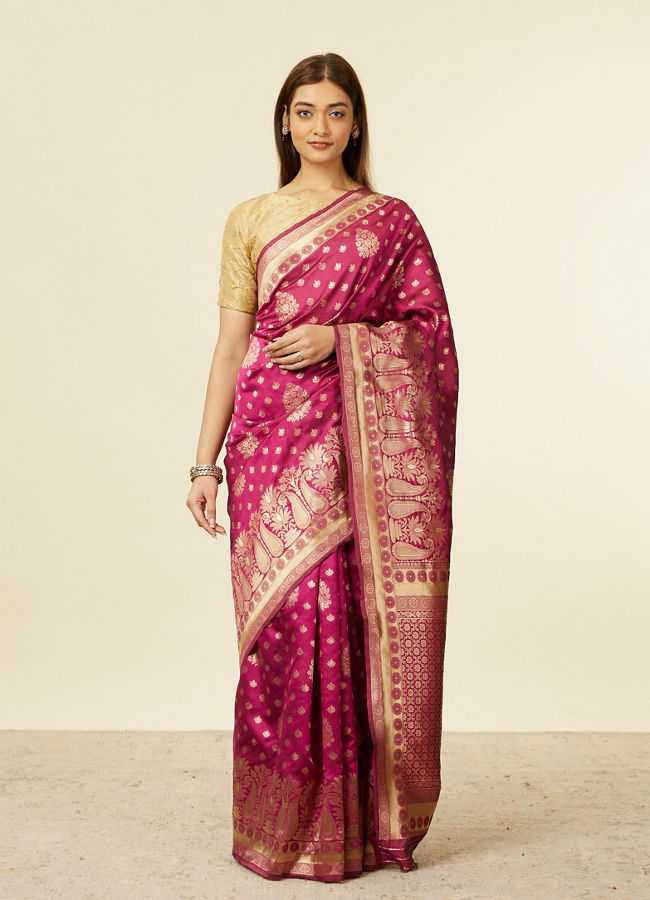 Wine Paisley Chiffon Saree with Long Pendants