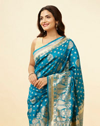 Mohey Women Royal Blue Paisley Bordered Saree