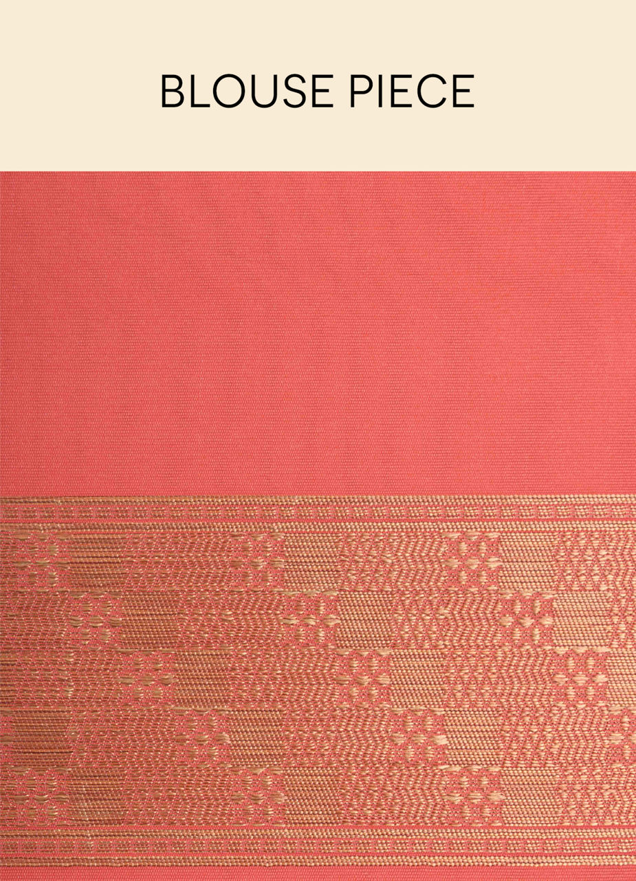 Mohey Women Coral Pink Floral Patterned Saree