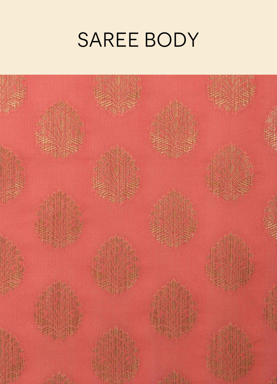 Mohey Women Coral Pink Floral Patterned Saree