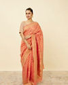 Coral Pink Floral Patterned Saree image number 0