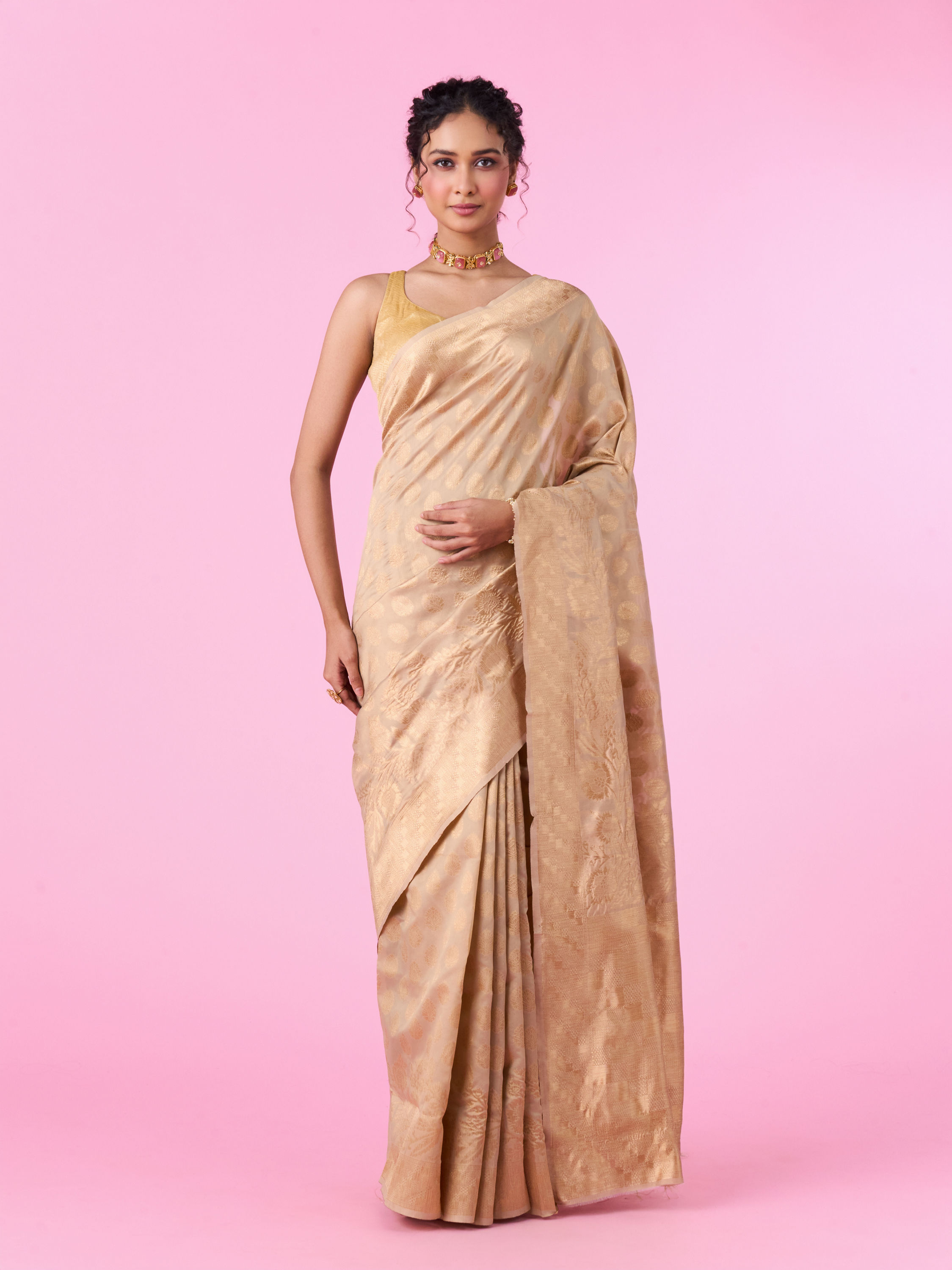Mohey Women Elegant Beige Gifting Saree