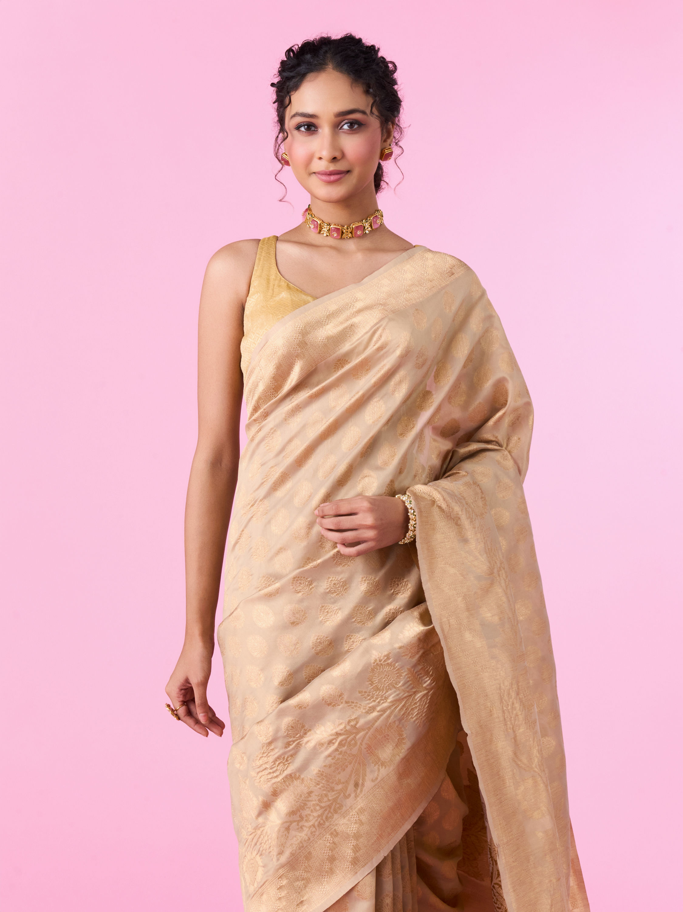 Mohey Women Elegant Beige Gifting Saree