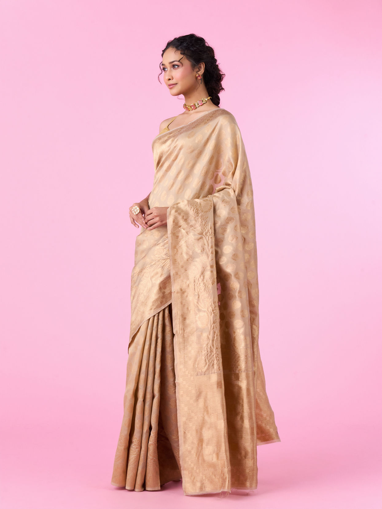 Mohey Women Elegant Beige Gifting Saree