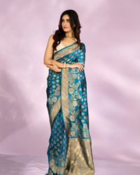 Mohey Women Elegant Cerulean Blue Tradition Saree