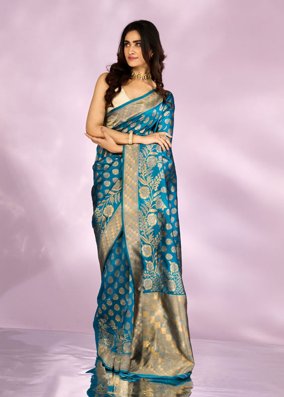 Mohey Women Elegant Cerulean Blue Tradition Saree