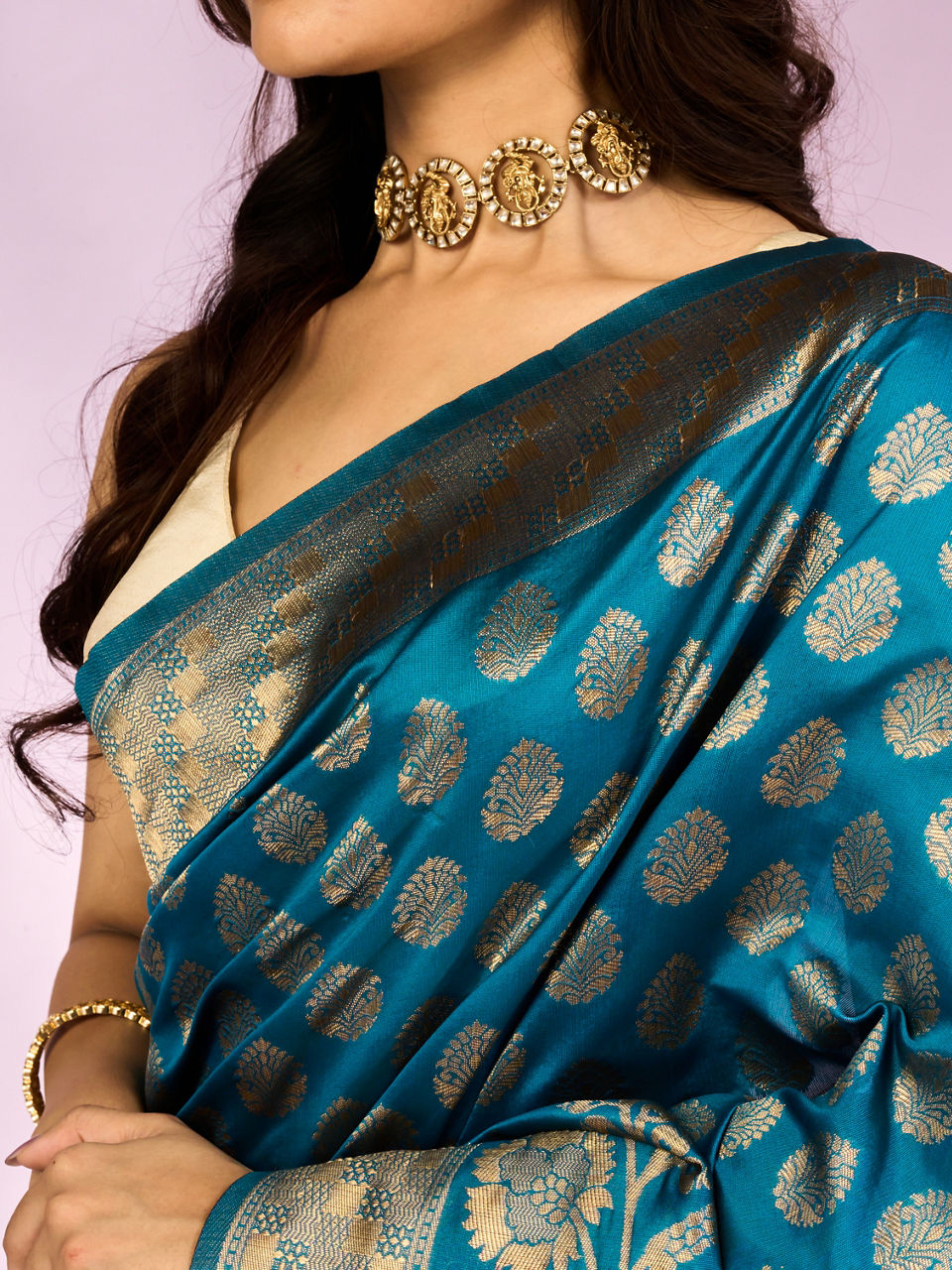 Mohey Women Elegant Cerulean Blue Tradition Saree