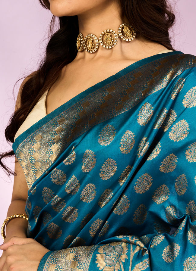 Mohey Women Elegant Cerulean Blue Tradition Saree