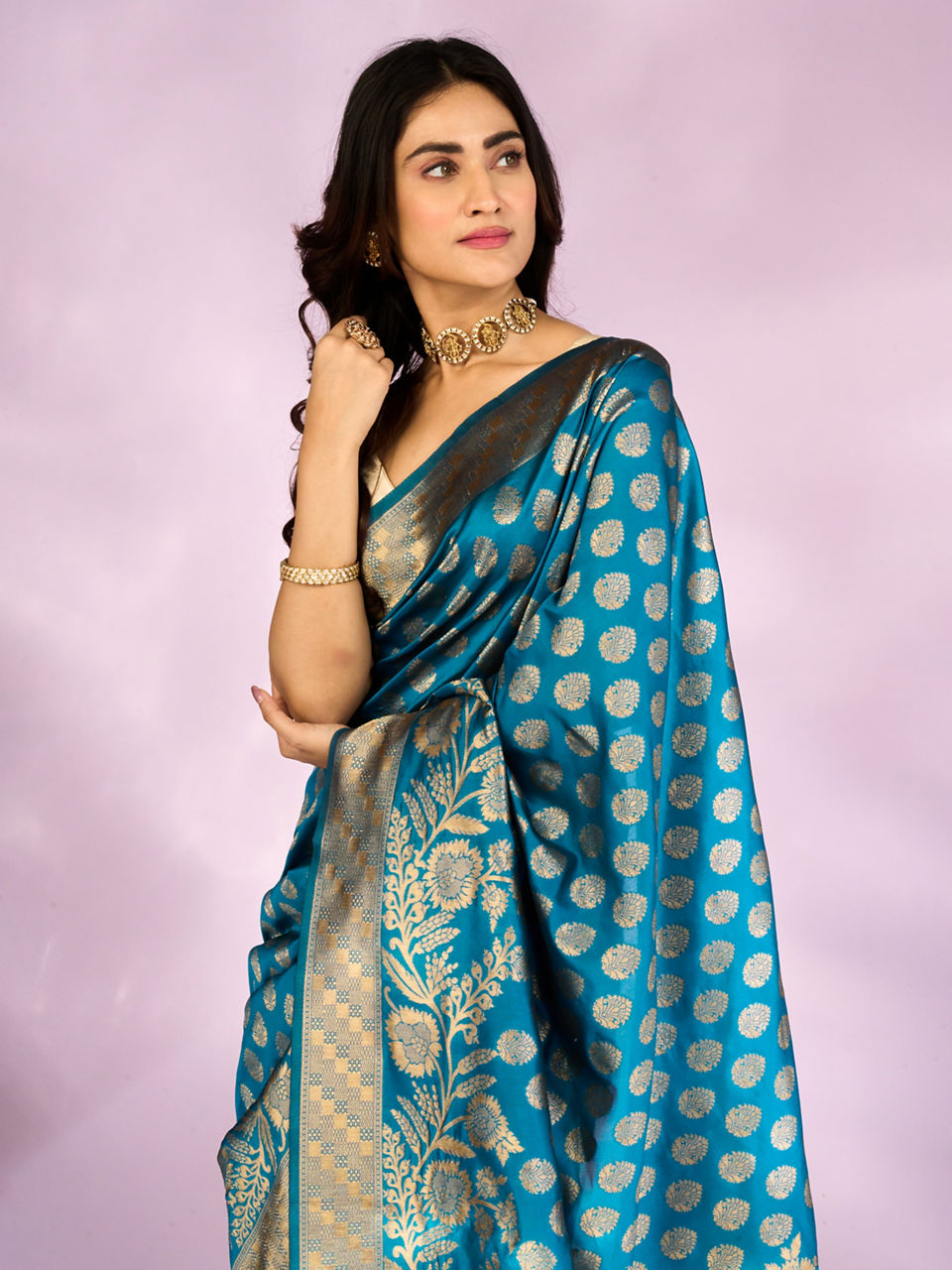 Mohey Women Elegant Cerulean Blue Tradition Saree