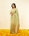 alt message - Mohey Women Pista Green Floral Zari Work Saree image number 3