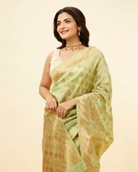 Mohey Women Pista Green Floral Zari Work Saree
