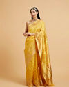 alt message - Mohey Women Sunshine Yellow Buta Patterned Saree with Bel Buti Border image number 0