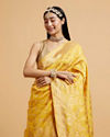 alt message - Mohey Women Sunshine Yellow Buta Patterned Saree with Bel Buti Border image number 1