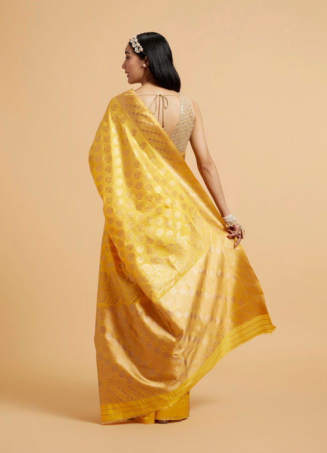Mohey Women Sunshine Yellow Buta Patterned Saree with Bel Buti Border