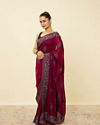 Mohey Women Rouge Red Stone Work Saree with Floral Patterns