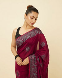 Mohey Women Rouge Red Stone Work Saree with Floral Patterns